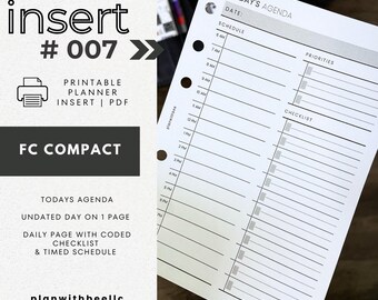 007 | Today's Agenda | DO1P | Timed Schedule | Coded Tasks | Undated | Printable Planner Insert | FCC |Plan With Bee | Instant Download