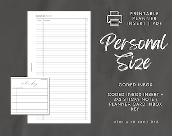 043 | Coded Inbox System | Coded Inbox Insert + Printable Sticky Note Key | Printable Insert | PERSONAL | Plan With Bee | Instant Download