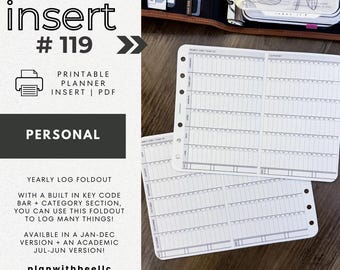 119 | FOLDOUT | Yearly Log w/ Key Code Bar | Printable | PERSONAL | Plan With Bee| Instant Download