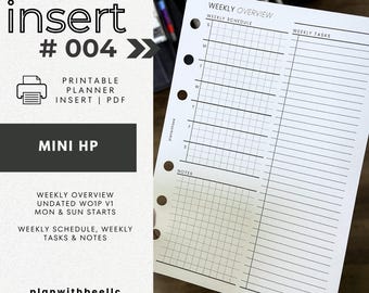 004 | Weekly Overview | Undated WO1P V1 | Mon & Sun Starts | Printable Planner Insert | MINI HP | Plan With Bee | Instant Download