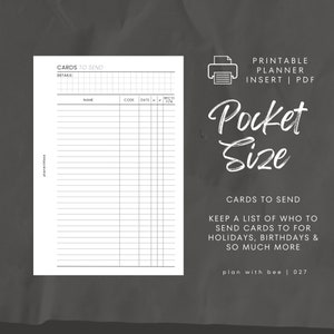 Nr.027 | Karten To Verschicken | Druckbare Kalendereinlage | TASCHE | Plan mit Biene | Sofort Download