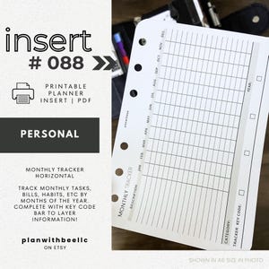 088 | カテゴリーとキーコードバー付き月間トラッカー | 印刷可能なプランナーインサート | パーソナル | Plan With Bee | すぐにダウンロード