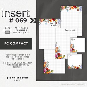 069 | Bold Wildflower Notes Bundle | Grid Notes & Sticky Notes | Printable Planner Insert | FCC | Plan With Bee | Instant Download