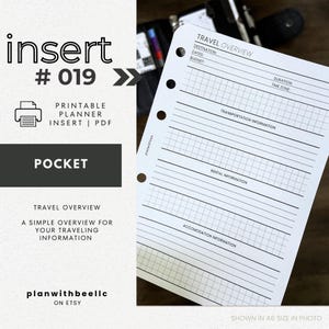 019 | Aperçu du voyage | Encart d'agenda imprimable | POCHE | Planifiez avec Bee | Téléchargement instantané