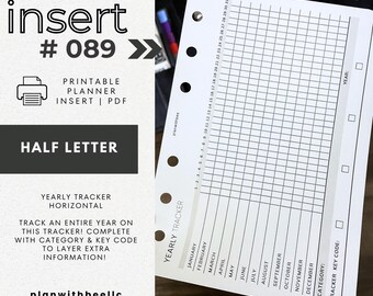 089 | Suivi annuel avec catégorie et code à barres | Encart d'agenda imprimable | DEMI-LETTRE | Planifiez avec Bee | Téléchargement instantané