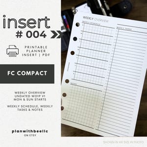 004 | Weekly Overview | Undated WO1P V1 | Mon & Sun Starts | Printable Planner Insert | FCC | Plan With Bee | Instant Download