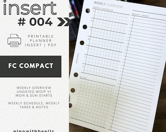 004 | Weekly Overview | Undated WO1P V1 | Mon & Sun Starts | Printable Planner Insert | FCC | Plan With Bee | Instant Download