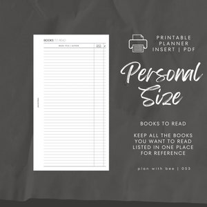 053 | Books To Read Log | Printable Planner Insert | PERSONAL | Plan With Bee | Instant Download