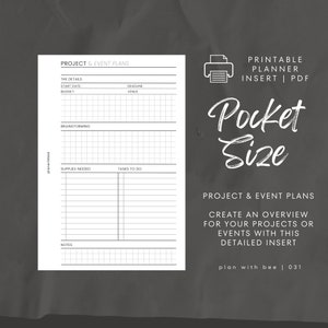 031 | Project & Event Planning Overview | Printable Planner Insert | POCKET | Plan With Bee | Instant Download