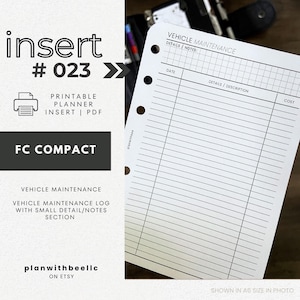 023 | Vehicle Maintenance | Printable Planner Insert | FCC | Plan With Bee | Instant Download