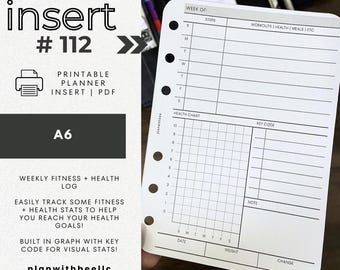 112 | Fitness + Health Weekly Log | Workout + Step Log | Printable Planner Insert | A6 | Plan With Bee | Instant Download
