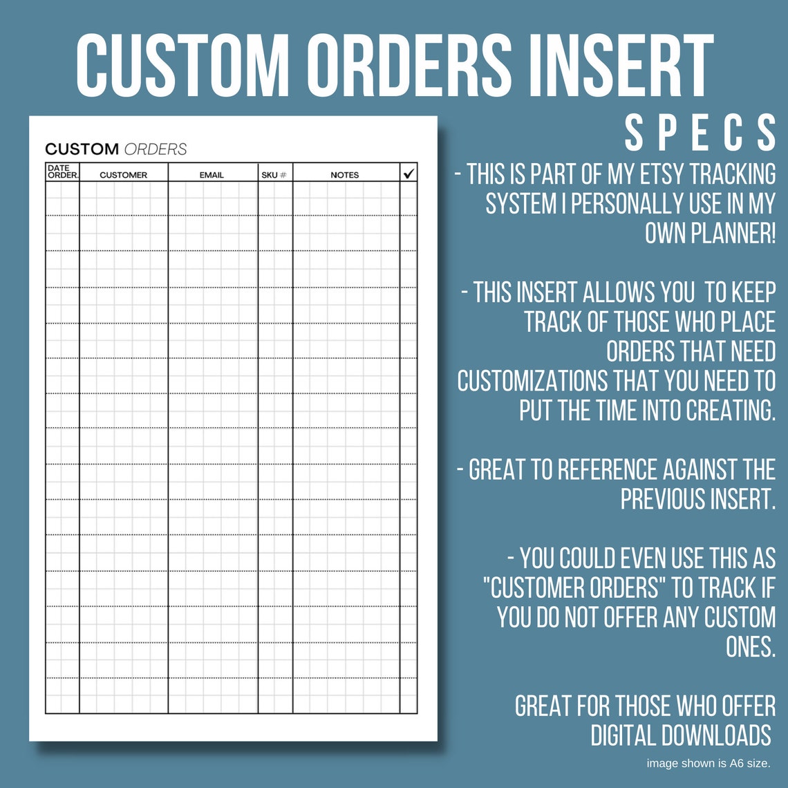 Printable Etsy Inventory Log Etsy Custom Orders Tracker & Etsy