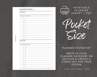 038 | Planner System Key | Categorized Planner System Coding | Printable Planner Insert | POCKET | Plan With Bee | Instant Download