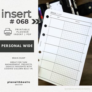 068 | ブレインダンプ | コーディングコラム | 印刷可能なプランナー挿入物 | パーソナルワイド | プランウィズビー | 即時ダウンロード