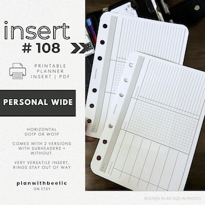 108 | Versatile DO1P/WO1P | Horizontal | Undated | Printable Planner Insert | PERSONAL WIDE | Plan With Bee | Instant Download
