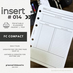 014 | Daily Plan | Day On One Page | Undated & Untimed DO1P | Printable Planner Insert | FCC | Plan With Bee | Instant Download