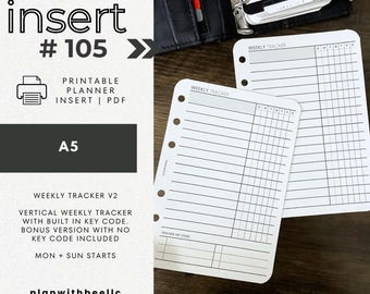 105 | Weekly Tracker V2 | Wide Lines | Key Code | Vertical Tracker | Printable Planner Insert | A5 | Plan With Bee | Instant Download