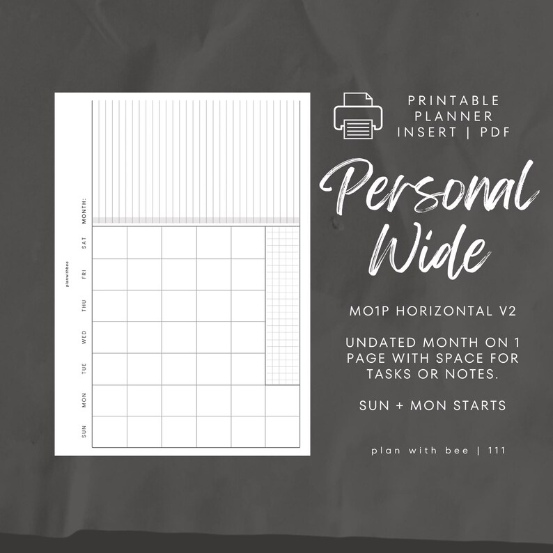 111 | MO1P | Horizontal V2 | Undated | Printable Planner Insert ...