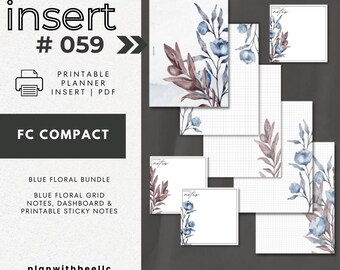 059 | Blue Floral Bundle | Floral Grid Notes, Dashboard & Sticky Notes| Printable Planner Insert | FCC |Plan With Bee|Instant Download