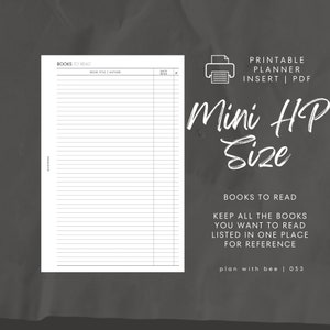 053 | Books To Read Log | Printable Planner Insert | MINI HP | Plan With Bee | Instant Download