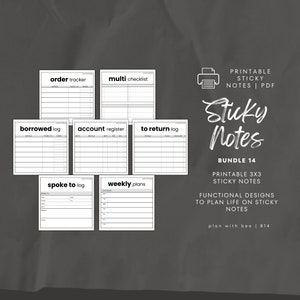 SNB14 | Printable Sticky Notes | Bundle 13 |BOLD |Spoke To, Weekly, Borrowed, MultiList, Return, Order|Digital Download PDF File|PlanWithBee