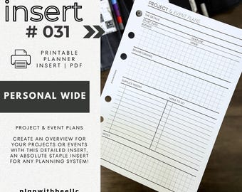 031 | Project & Event Planning Overview | Printable Planner Insert | PERSONAL WIDE | Plan With Bee | Instant Download
