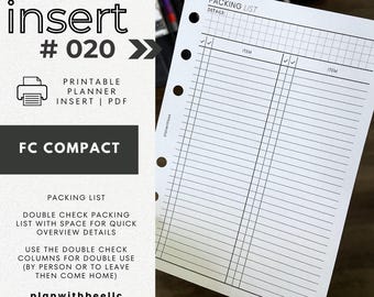 020 | Packing List | Double Check Packing List | Printable Planner Insert | FCC | Plan With Bee | Instant Download