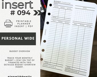 094 | Budget Overview | Printable Planner Insert | PERSONAL WIDE | Tenyia's Version | Plan With Bee | Instant Download