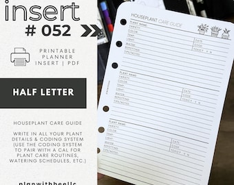 052 | Houseplant Care Guide | Printable Planner Insert | HALF LETTER | Plan With Bee | Instant Download