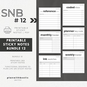 SNB12 | 印刷可能な付箋 | バンドル 12 | 太字 | コード付き受信トレイ、トラッカー、プランキー、インク、参照に追加 | デジタルダウンロード PDF ファイル | PlanWithBee