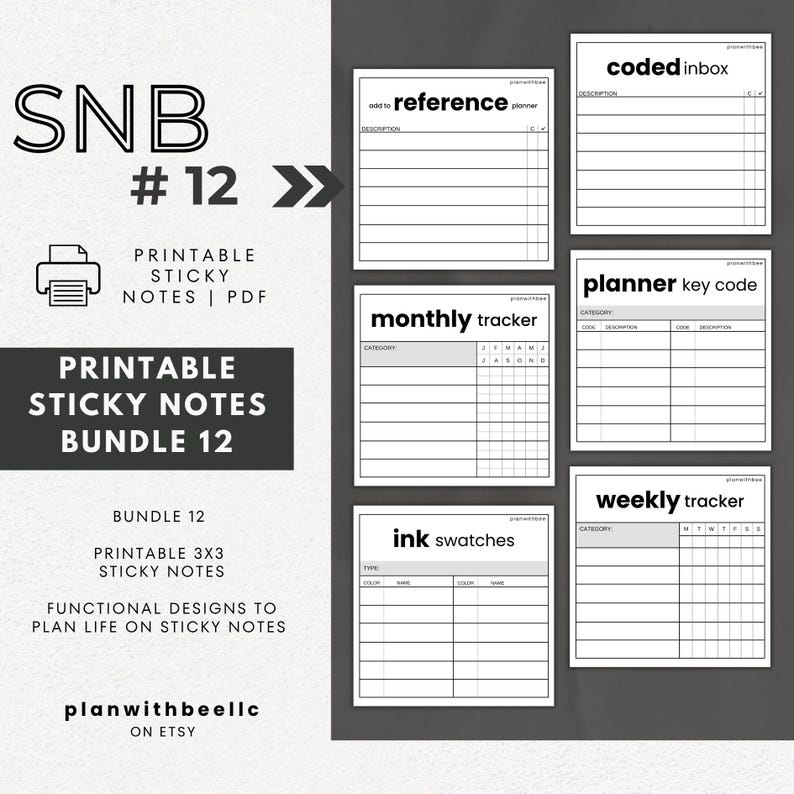 SNB12 | Printable Sticky Notes | Bundle 12 | BOLD | Coded Inbox ...