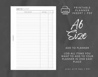 051 | Add To Planner | Printable Planner Insert | A6 | Plan With Bee | Instant Download