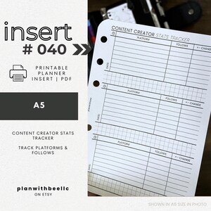 040 | Content Creator Stats Tracker | Printable Planner Insert | A5 | Plan With Bee | Instant Download