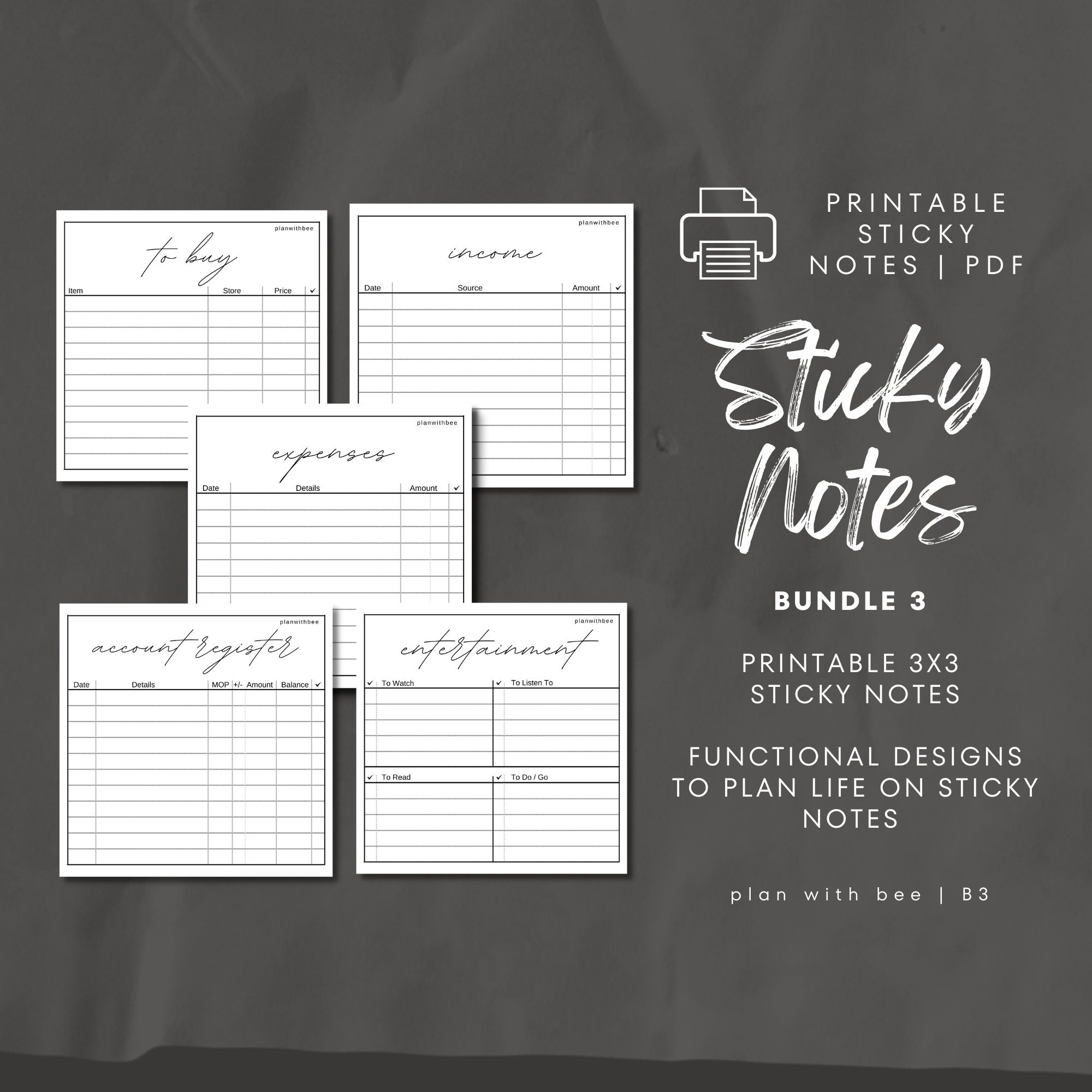 grundlæggende Illustrer Ulykke Printable Sticky Notes Bundle 3 to Buy Expenses Income - Etsy