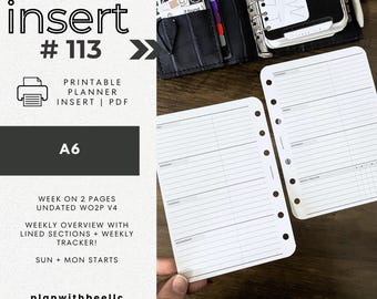 113 | Week On 2 Pages v4 | Undated Weekly | Sun & Mon Starts | Printable Planner Insert | A6 | Plan With Bee | Instant Download