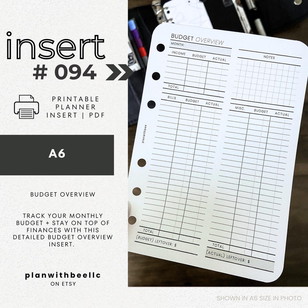 094 | Budget Overview | Printable Planner Insert | A6 | Tenyia's ...