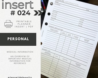024 | Medical Information Overview | Printable Planner Insert | PERSONAL | Plan With Bee | Instant Download