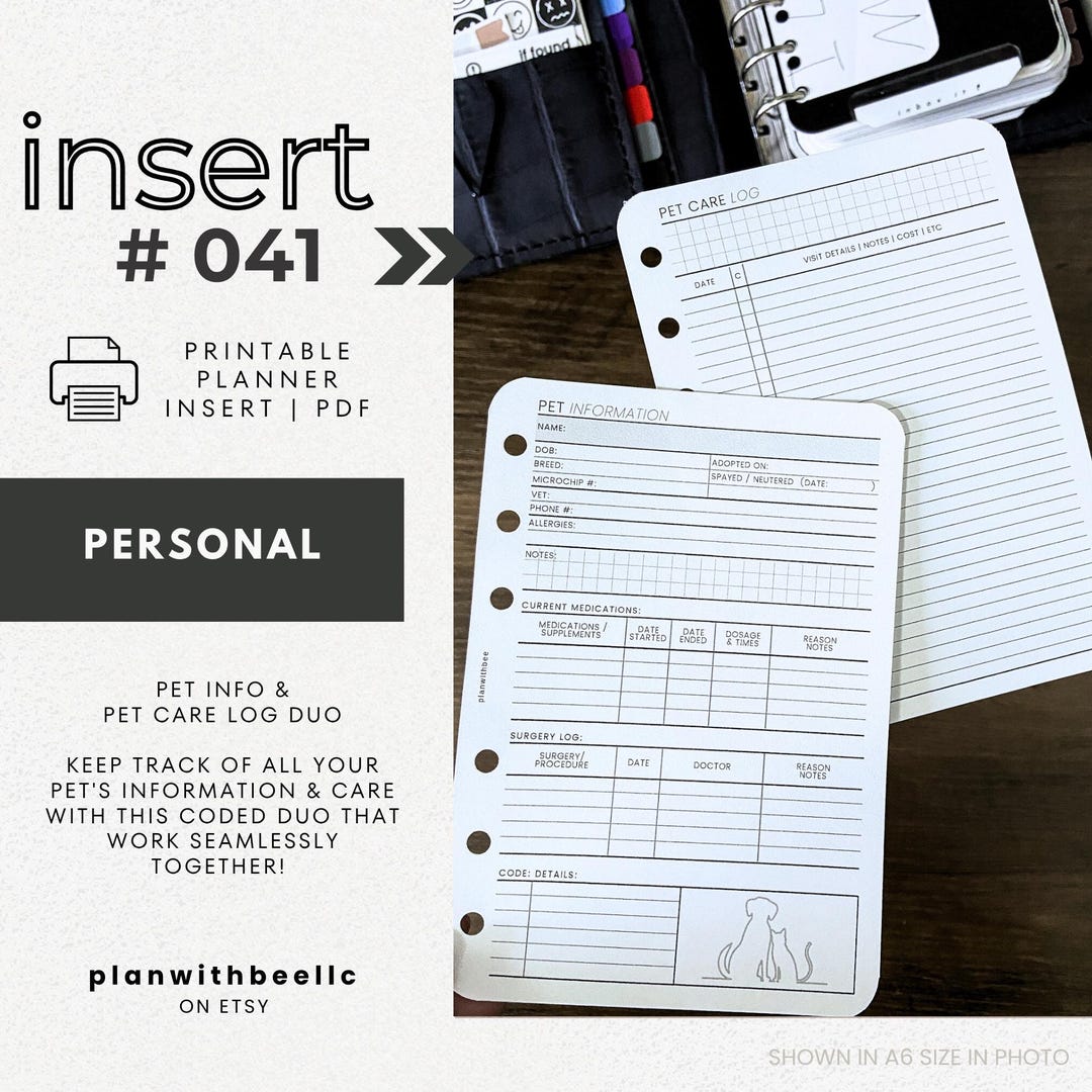 041 | Pet Info & Pet Care Log DUO | CODED Pet Care | Printable Planner ...