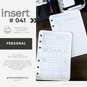 041 | ペット情報＆ペットケアログDUO | CODED Pet Care | 印刷可能なプランナー挿入物 | パーソナル | Plan With Bee | すぐにダウンロード