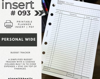093 | Budget Tracker | Printable Planner Insert | PERSONAL WIDE | Plan With Bee | Instant Download