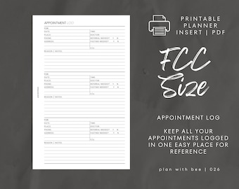 026 | Appointment Log | Printable Planner Insert | FCC | Plan With Bee | Instant Download