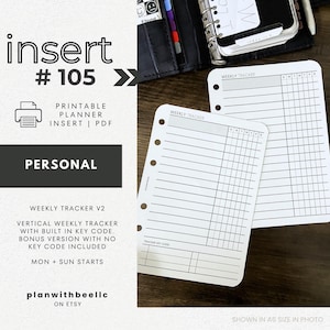 105 | Weekly Tracker V2 | Wide Lines | Key Code | Vertical Tracker | Printable Planner Insert | PERSONAL | Plan With Bee | Instant Download