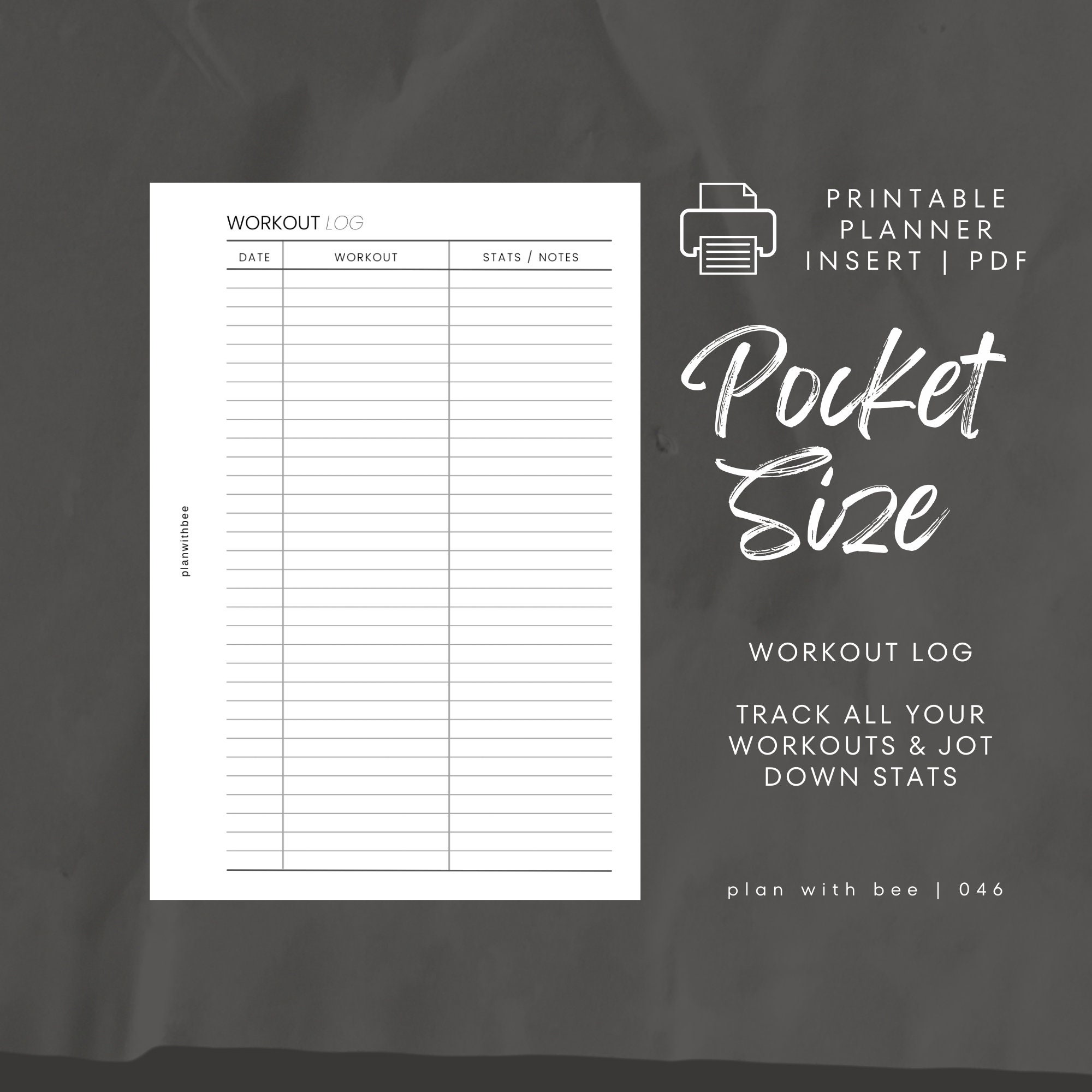 046 | Workout Log | Printable Planner Insert | POCKET | Plan With Bee | Instant Download