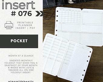 076 | Month At A Glance FOLDOUT w/ Tracker + Coded Task List | Undated | S&M Starts | Printable | POCKET | Plan With Bee| Instant Download