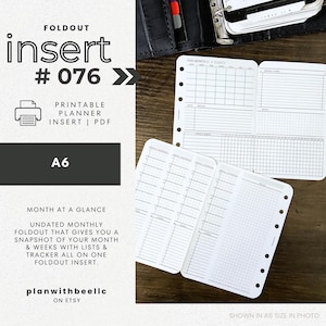 076 | Month At A Glance FOLDOUT w/ Tracker + Coded Task List | Undated | Sun & Mon Starts | Printable | A6 | Plan With Bee| Instant Download
