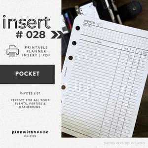 028 | Invites List | Printable Planner Insert | POCKET | Plan With Bee | Instant Download