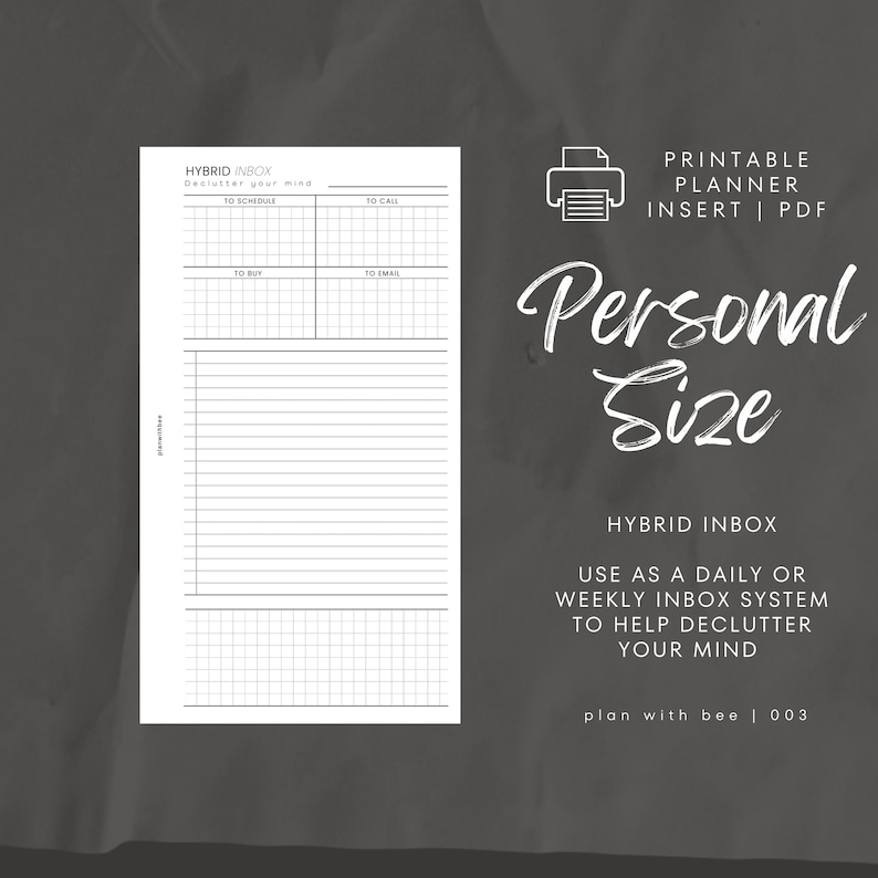 Planner Inbox Insert 003 | Hybrid Inbox | Printable Planner Insert | PERSONAL | Plan With ...