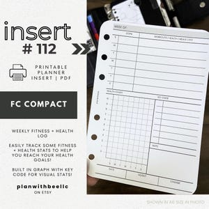 112 | Fitness + Health Weekly Log | Workout + Step Log | Printable Planner Insert | FCC | Plan With Bee | Instant Download