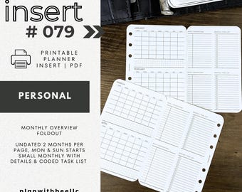 079 | Monthly Overview FOLDOUT | 2 Months Per Page Detailed | Undated | M & S Starts |Printable | PERSONAL | Plan With Bee| Instant Download