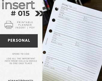 015 | Spoke To Log | Printable Planner Insert | PERSONAL | Plan With Bee | Instant Download